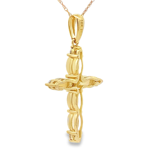 Colgante de cruz religiosa con diamantes de ópalo en oro amarillo de 10 quilates
