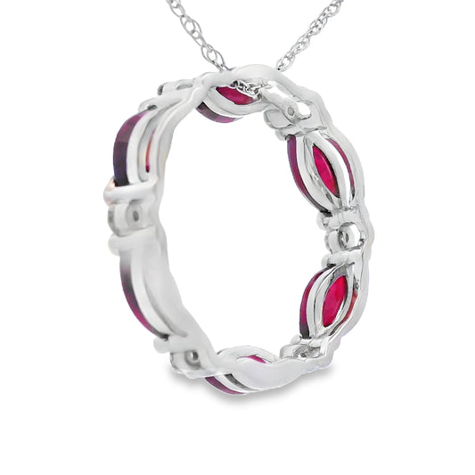 Colgante Círculo de Amor de Rubí Diamante Oro Blanco de 10KT