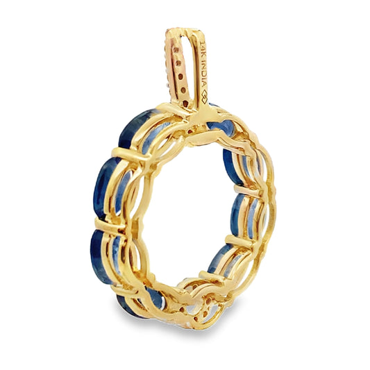 Colgantes de moda de zafiro y diamantes de oro amarillo de 14 quilates
