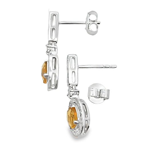Pendientes colgantes de citrino y diamantes de 1,06 ct en oro blanco de 10 kt
