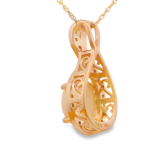 Colgantes de moda de ópalo y diamantes de .11ct en oro amarillo de 14kt