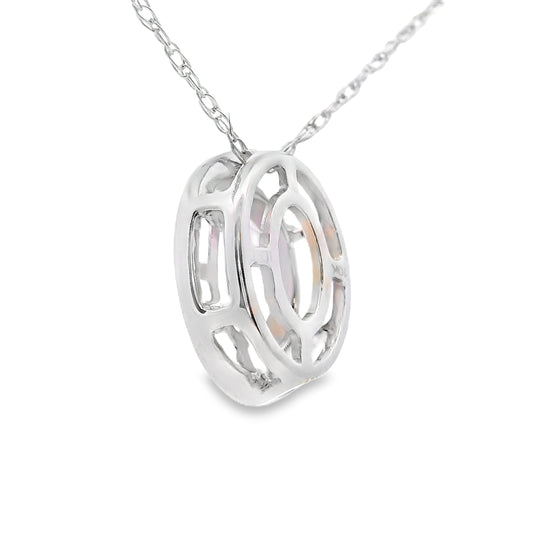 Colgantes de moda de cuarzo rosa y diamante, oro blanco de 10 quilates