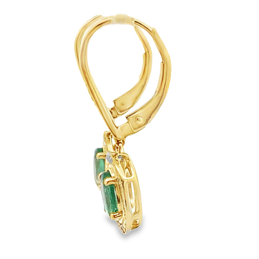 Pendientes colgantes de esmeralda y diamantes de 0,90 qt en oro amarillo de 10 kt