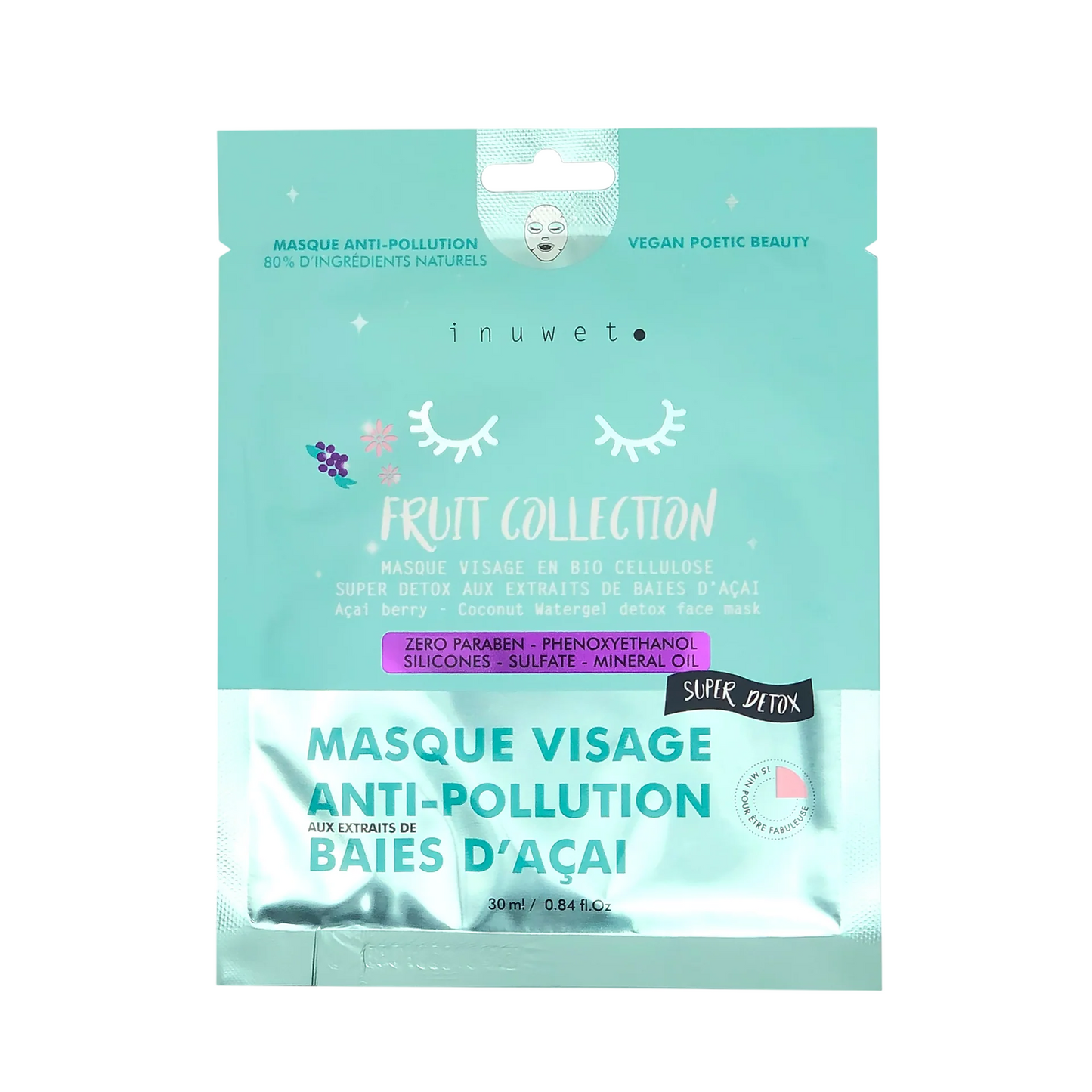 Inuwet, Fruit Collection, Vegan, Purifying & Detoxifying, Sheet Mask, Face, Day & Night, 30 ml