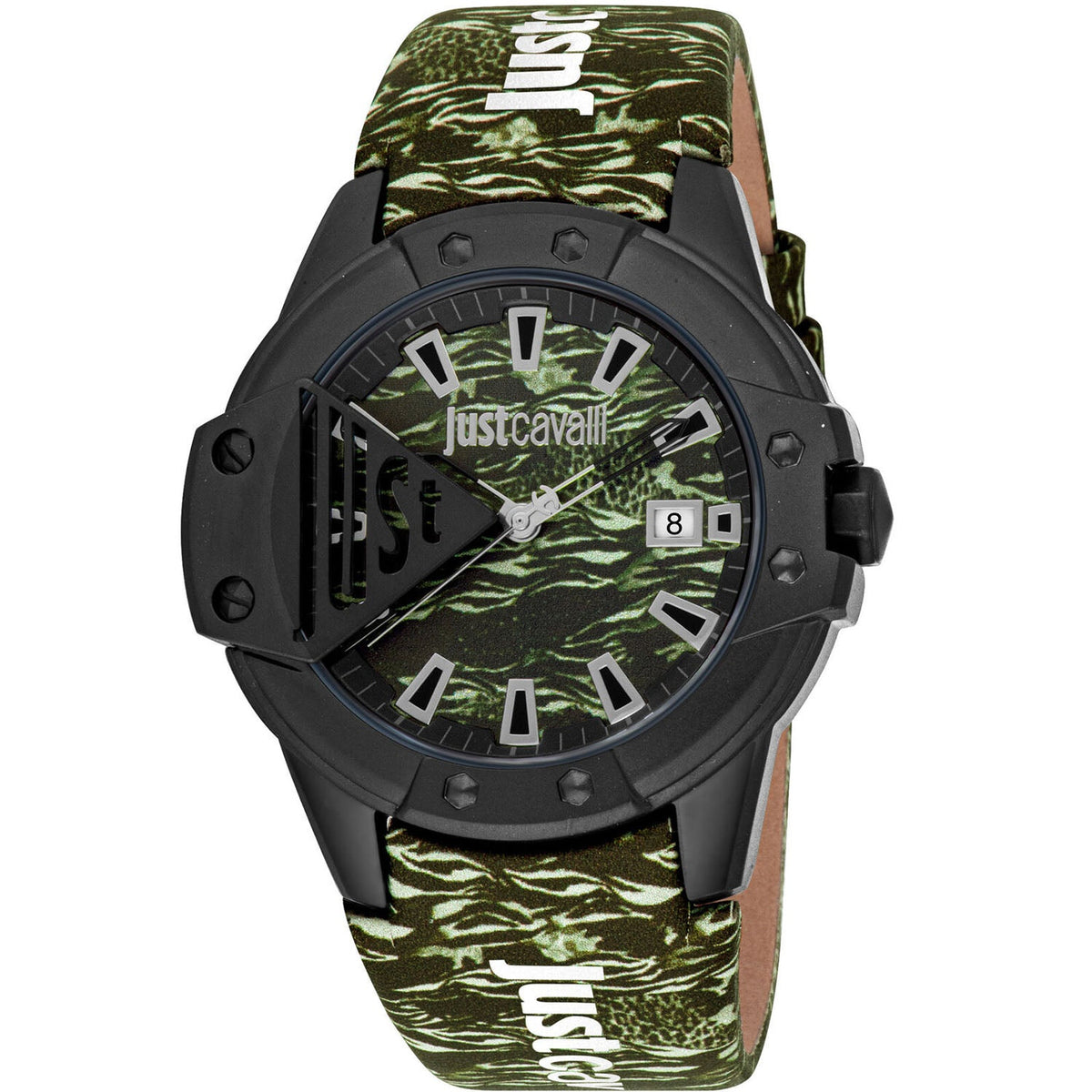 Just Cavalli Women's Scudo Watch 44mm Green Dial Leather Strap