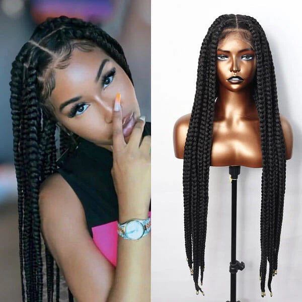 36" Knotless Square Box Braids Wig | Full Lace Frontal | Baby Hair | Afro Women Luxegan