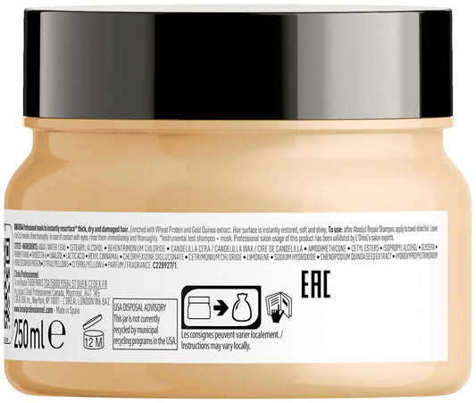 L'Oreal Professionnel, Serie Expert Absolut Repair, Protein + Gold Quinoa, Hair Treatment Cream Mask, Instant Resurfacing, 250 ml
