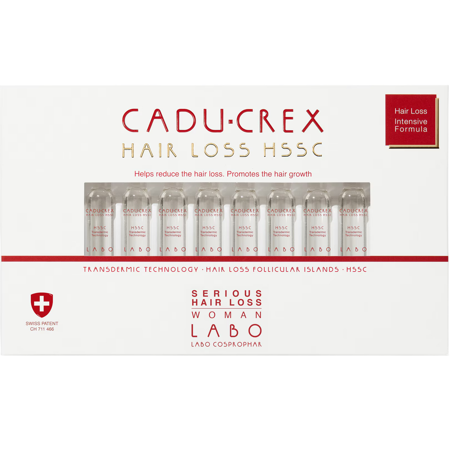 Labo Cosprophar Suisse, Cadu-Crex Severe Stage, Anti-Hair Loss, Ampoules Treatment Serum, For Scalp, For Women, 40 pcs, 3.5 ml