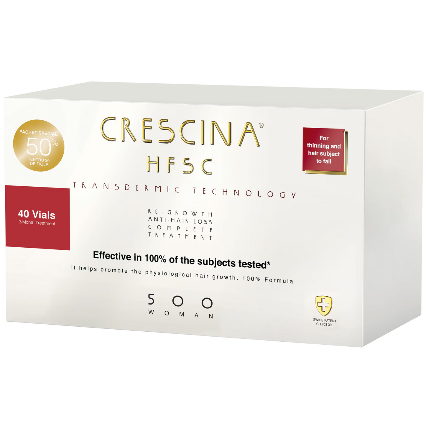 Labo Cosprophar Suisse, Crescina, Transdermic HFSC 500, For Growth Stimulation, Ampoules Treatment Serum, For Scalp, For Women, 20 + 20 pcs, 3.5 ml