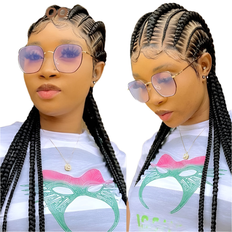 36" Jumbo Dutch Twins Cornrows Wig | Full Lace Front | Synthetic Braids | Black Women - Luxegan