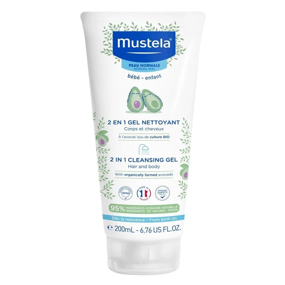 Mustela, 2 In 1, Avocado, Gentle Cleansing, Cleansing Gel, For Face & Hair, 200 ml