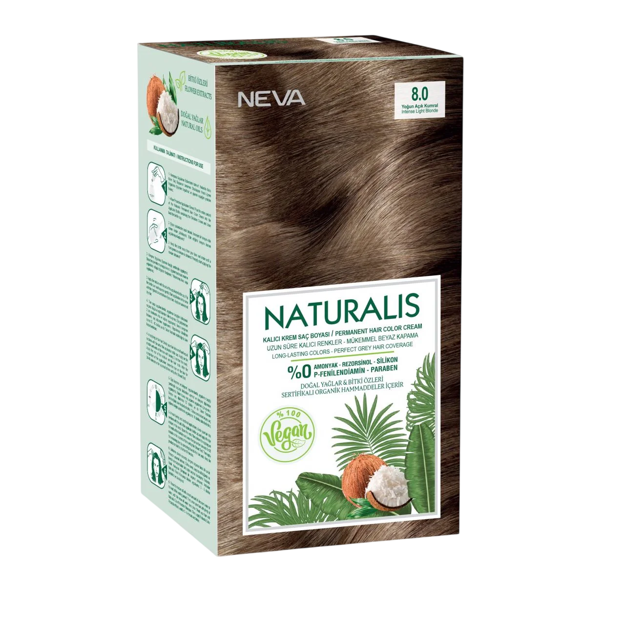 Neva, Naturalis, Permanent Hair Dye, 8.0 Intense Light Blonde, 150 ml