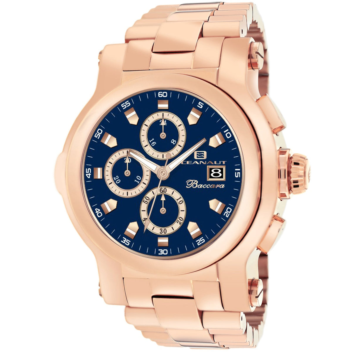 Oceanaut Men's Baccara XL Watch 50mm Navy Blue Dial Rose Gold Bracelet