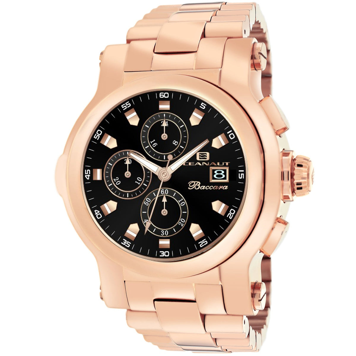 Oceanaut Men's Baccara XL Watch 50mm Black Dial Rose Gold Bracelet