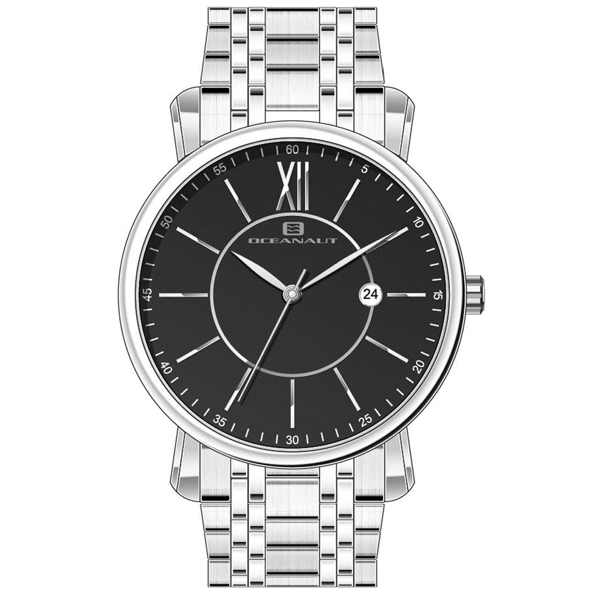Oceanaut Men's Expedition Watch 46mm Black Dial Silver Bracelet