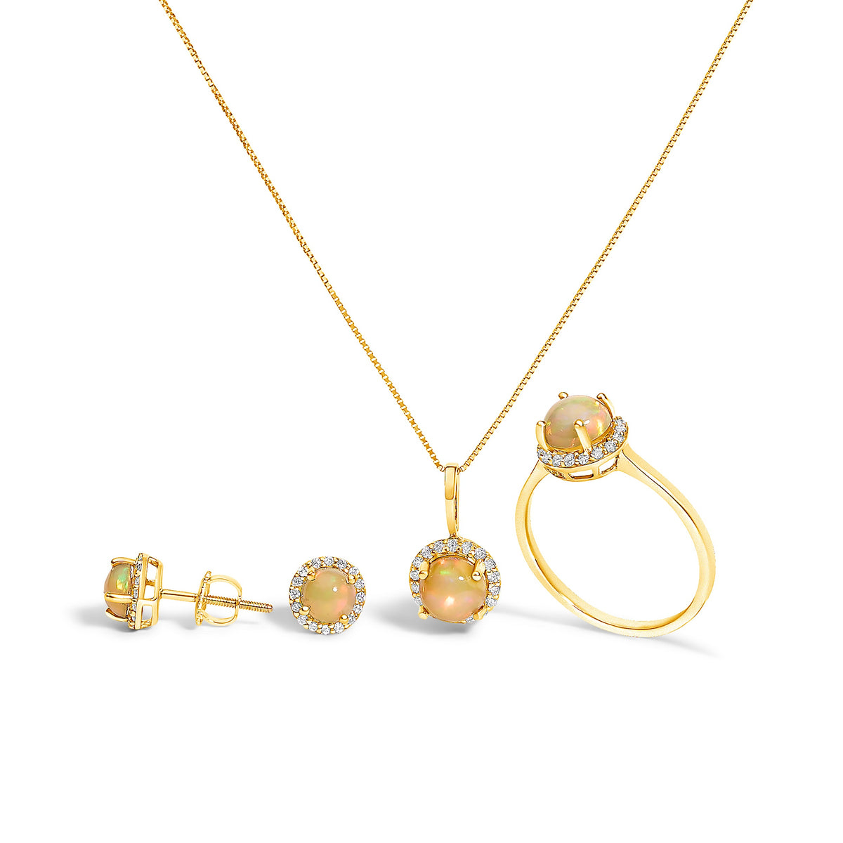 Juego de Joyas de Oro Blanco de 10K con Amatista Morada y Diamantes de 3/8 Cttw en Halo (Pendientes, Colgante y Anillo)