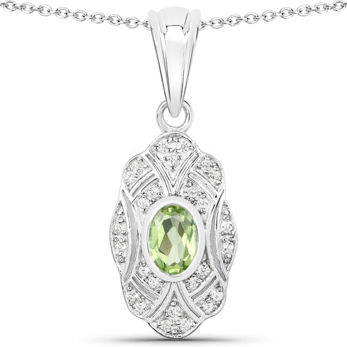Colgante de plata de ley .925 con peridoto genuino de 0.55 quilates y topacio blanco