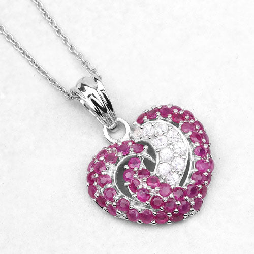 2.65 Carat Genuine Ruby and White Sapphire .925 Sterling Silver Pendant