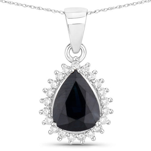 Colgante de oro blanco de 14K con zafiro azul genuino de 2,09 quilates y diamantes blancos