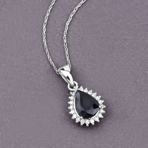 Colgante de oro blanco de 14K con zafiro azul genuino de 2,09 quilates y diamantes blancos