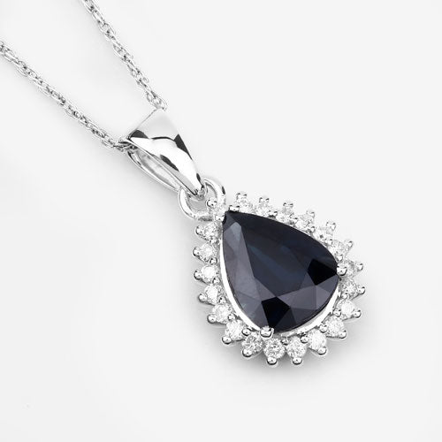Colgante de oro blanco de 14K con zafiro azul genuino de 2,09 quilates y diamantes blancos
