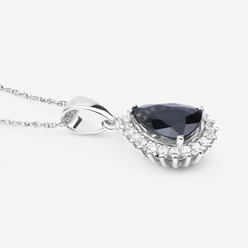 Colgante de oro blanco de 14K con zafiro azul genuino de 2,09 quilates y diamantes blancos
