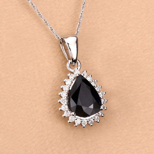 Colgante de oro blanco de 14K con zafiro azul genuino de 2,09 quilates y diamantes blancos