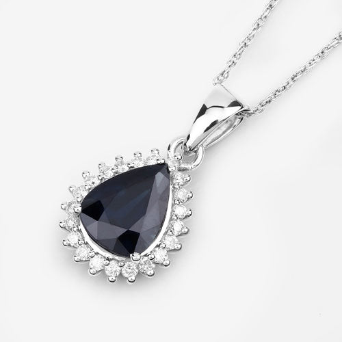 Colgante de oro blanco de 14K con zafiro azul genuino de 2,09 quilates y diamantes blancos