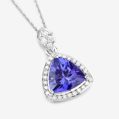 Colgante de oro blanco de 14 quilates con tanzanita genuina de 1,71 quilates y diamantes blancos