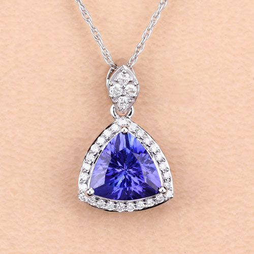 Colgante de oro blanco de 14 quilates con tanzanita genuina de 1,71 quilates y diamantes blancos