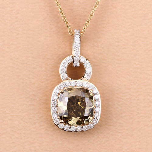 IGI Certified 2.50 Carat Genuine Brown Diamond Center and 0.31cttw White Diamond 18K Yellow Gold Pendant (2.81cttw)