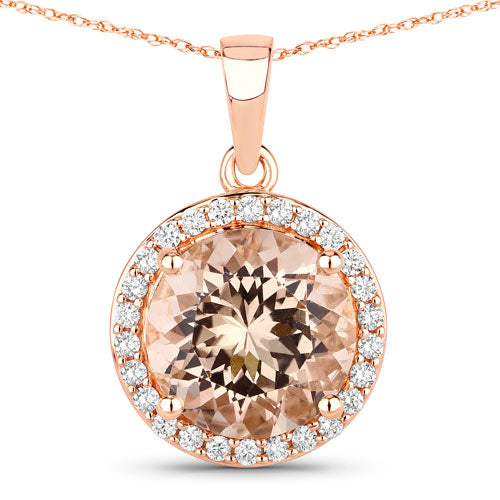 Colgante de oro rosa de 14K con morganita genuina de 3,61 quilates y diamantes blancos