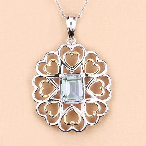 2.10 Carat Genuine Green Amethyst .925 Sterling Silver Pendant