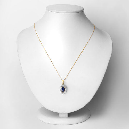Colgante de oro amarillo de 14 quilates con zafiro azul auténtico de 1,71 quilates y diamantes blancos