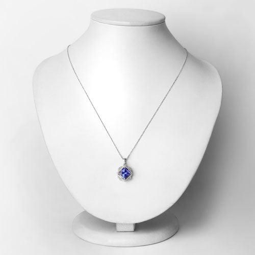 Colgante de oro blanco de 14K con tanzanita genuina de 3,14 quilates y diamantes blancos