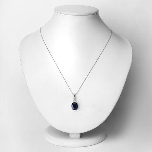 4.41 Carat Genuine Blue Sapphire and White Diamond 14K White Gold Pendant