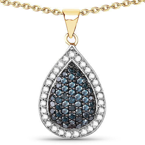 Colgante de plata de ley .925 chapado en oro amarillo de 14K con diamante azul auténtico de 0,81 quilates y diamante blanco
