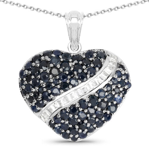 Colgante de plata de ley .925 con zafiro azul genuino de 4,60 quilates y topacio blanco