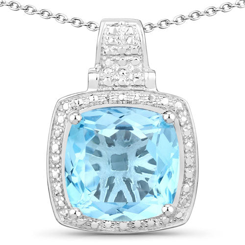 6.95 Carat Genuine Blue Topaz .925 Sterling Silver Pendant