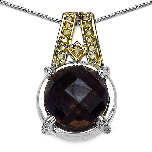 Colgante de plata de ley .925 con 3,16 quilates de cuarzo ahumado, diamante amarillo y diamante blanco auténticos
