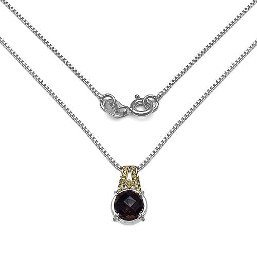 Colgante de plata de ley .925 con 3,16 quilates de cuarzo ahumado, diamante amarillo y diamante blanco auténticos