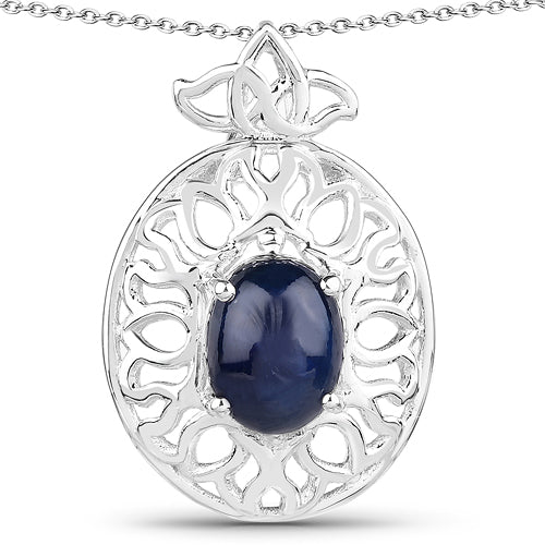 4.50 Carat Genuine Blue Sapphire .925 Sterling Silver Pendant