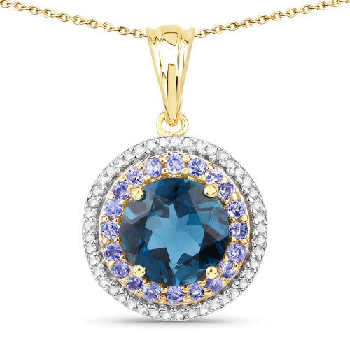 "5.10 Carat Genuine London Blue Topaz, Tanzanite and White Topaz .925 Sterling Silver Pendant