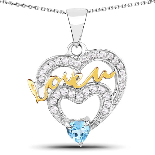 0.44 Carat Genuine Swiss Blue Topaz and White Topaz .925 Sterling Silver Pendant