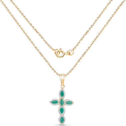 18K Yellow Gold Plated 0.84 Carat Genuine Emerald .925 Sterling Silver Pendant