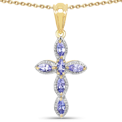 Colgante de plata de ley .925 con tanzanita genuina de 0,84 quilates chapado en oro amarillo de 14 quilates