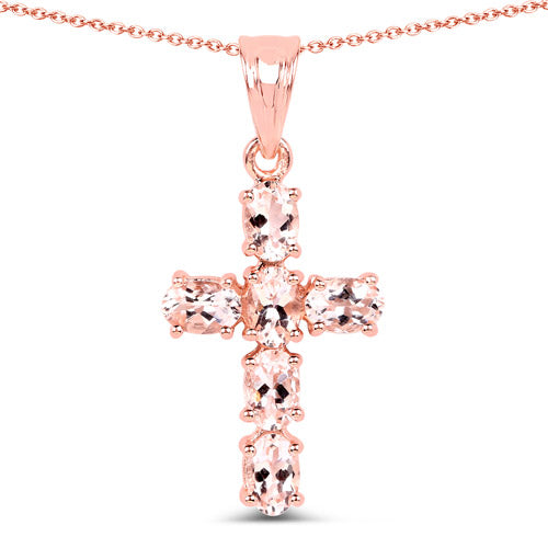 14K Rose Gold Plated 2.58 Carat Genuine Morganite .925 Sterling Silver Pendant
