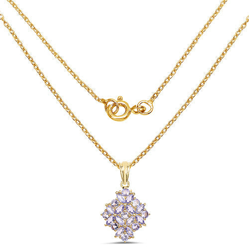 14K Yellow Gold Plated 2.58 Carat Genuine Tanzanite .925 Sterling Silver Pendant