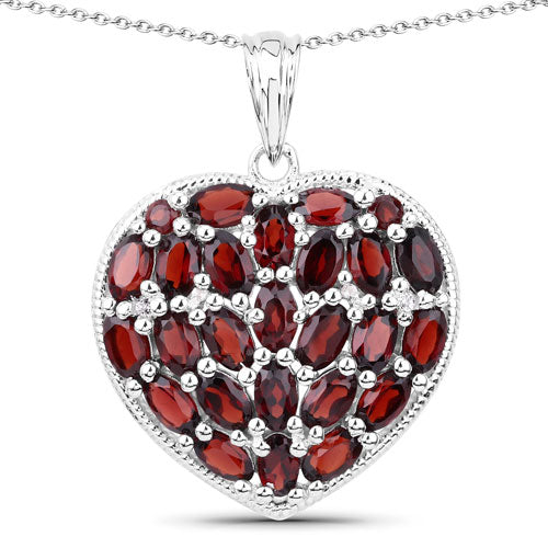 6.98 Carat Genuine Garnet and White Topaz .925 Sterling Silver Pendant