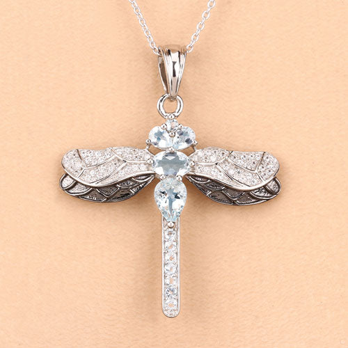 1.86 Carat Genuine Aquamarine and White Zircon .925 Sterling Silver Pendant